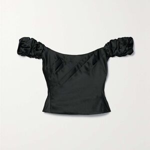 LOVESHACKFANCY
Ileana off-the-shoulder cropped pleated satin top